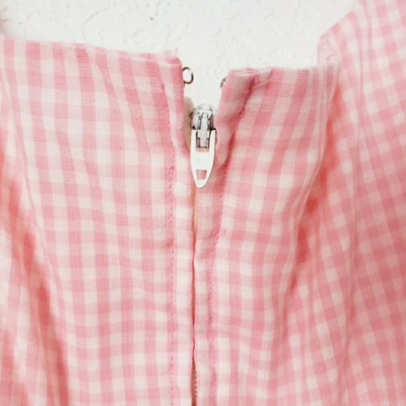 70s Vintage Pink Lace Gingham Boho Prairie Dress - Picture 2 of 8